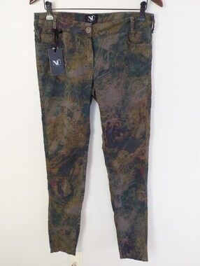 NU Denmark Art Deco Printed Skinny Pants Tapestry Olive Green Size 40 US M New